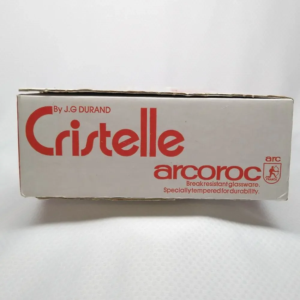 Arcoroc J.G. Durand Cristelle Clear Glass Tea Cups Set 4 New In Box 1980s